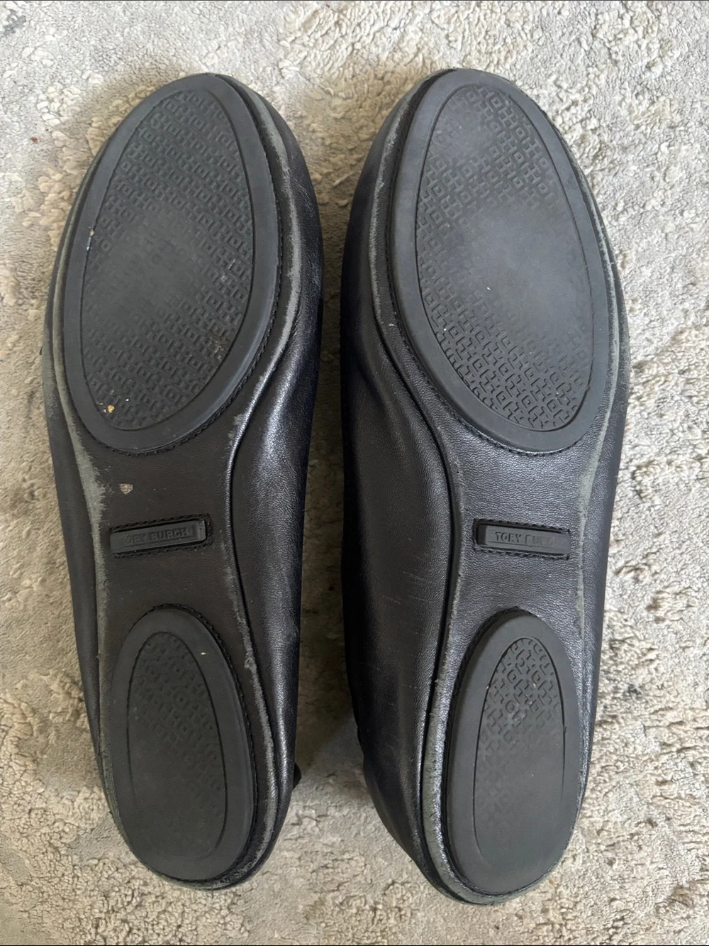 Tory Burch Black Leather Logo Ballet Flats